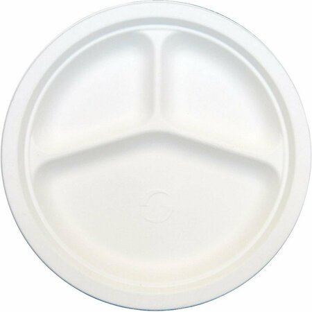 GREEN WAVE INTERNATIONAL TW-POO-005 PEC White 10 in. 3 Compartment Bagasse Evolution Plate, 500PK TW-POO-005  (PEC)